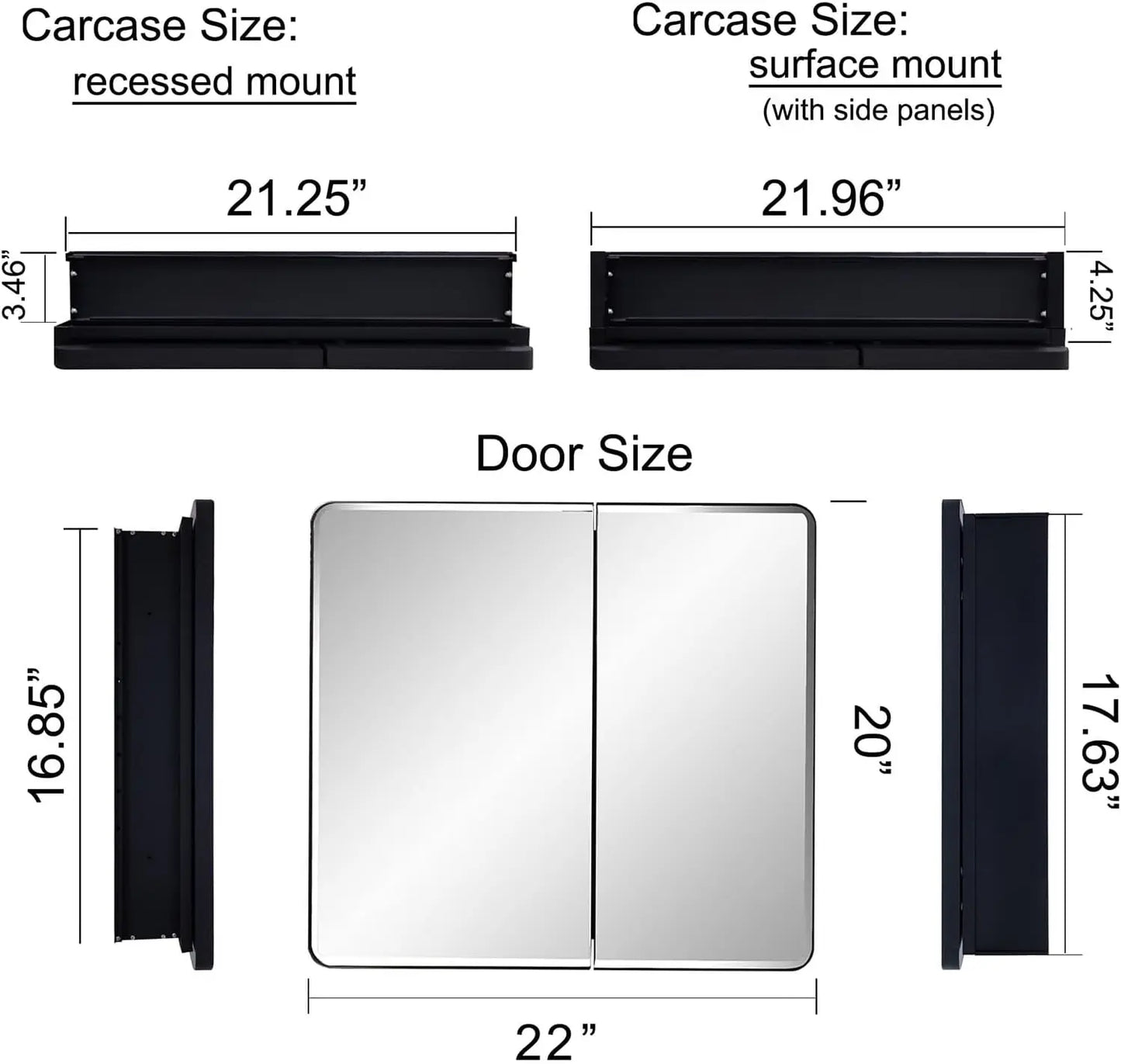 Black Bathroom Medicine Cabinet with Round Corner