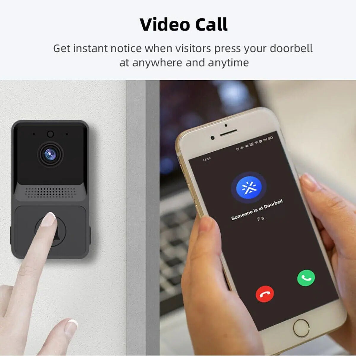 Timbre inalámbrico inteligente con intercomunicador y cámara de vídeo WiFi