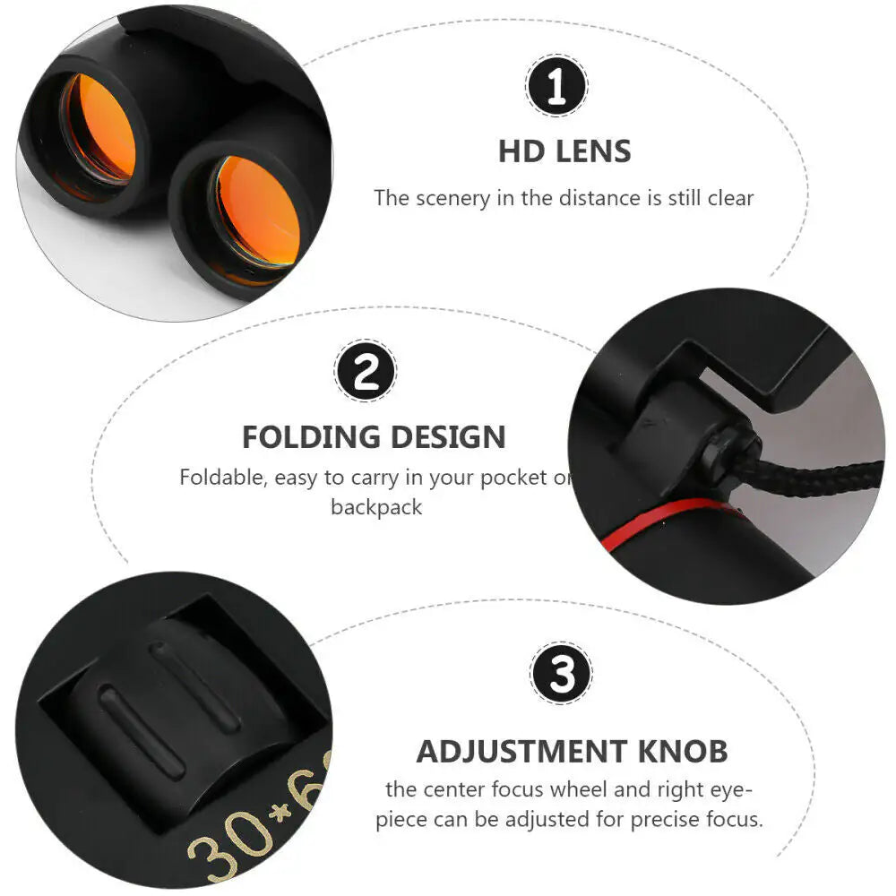 Binoculares compactos para viajes al aire libre con zoom de 30x60