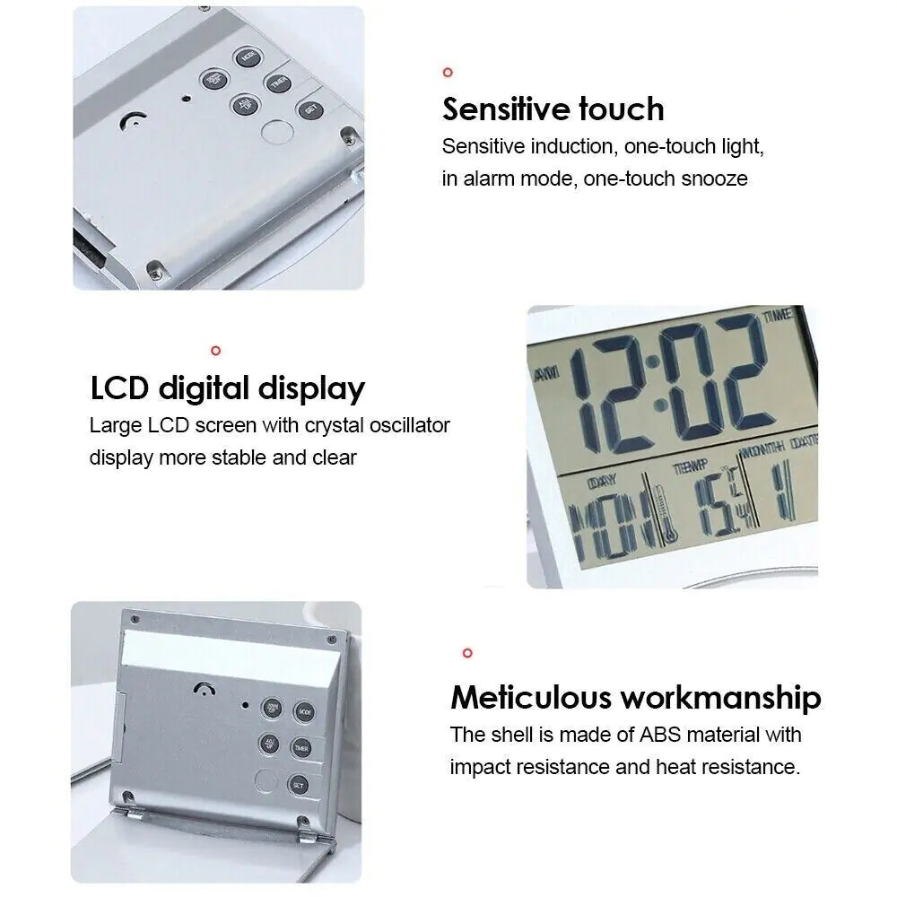 Reloj despertador digital de viaje, plegable, con pantalla LCD y temperatura