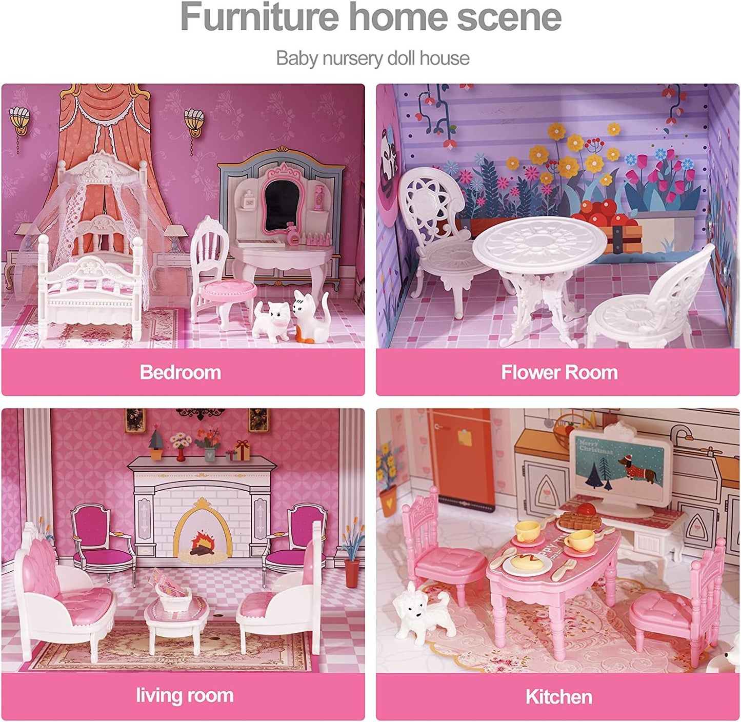 ROBOTIME 3 Levels Wooden Dollhouse Furniture Dreamhouse Girls Mansion Gift