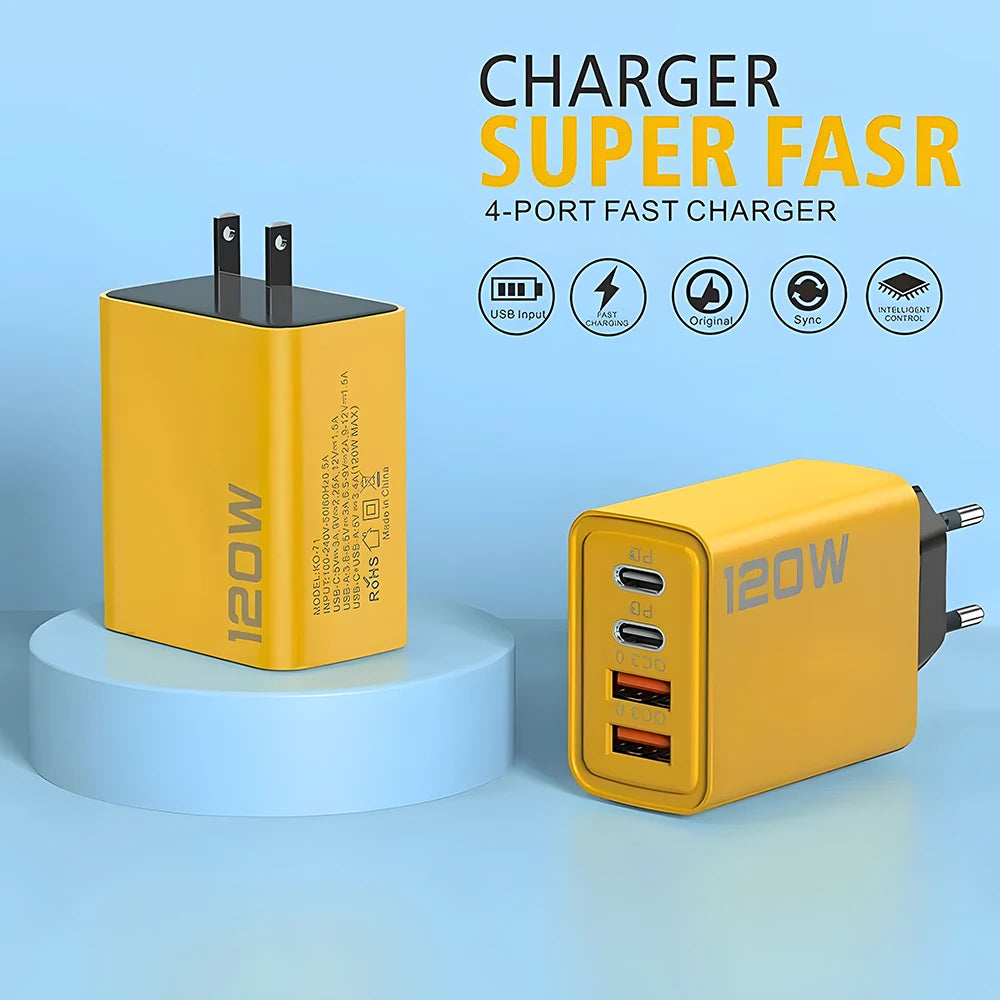 4 Ports USB C PD Charger Quick Charge 3.0 Type C