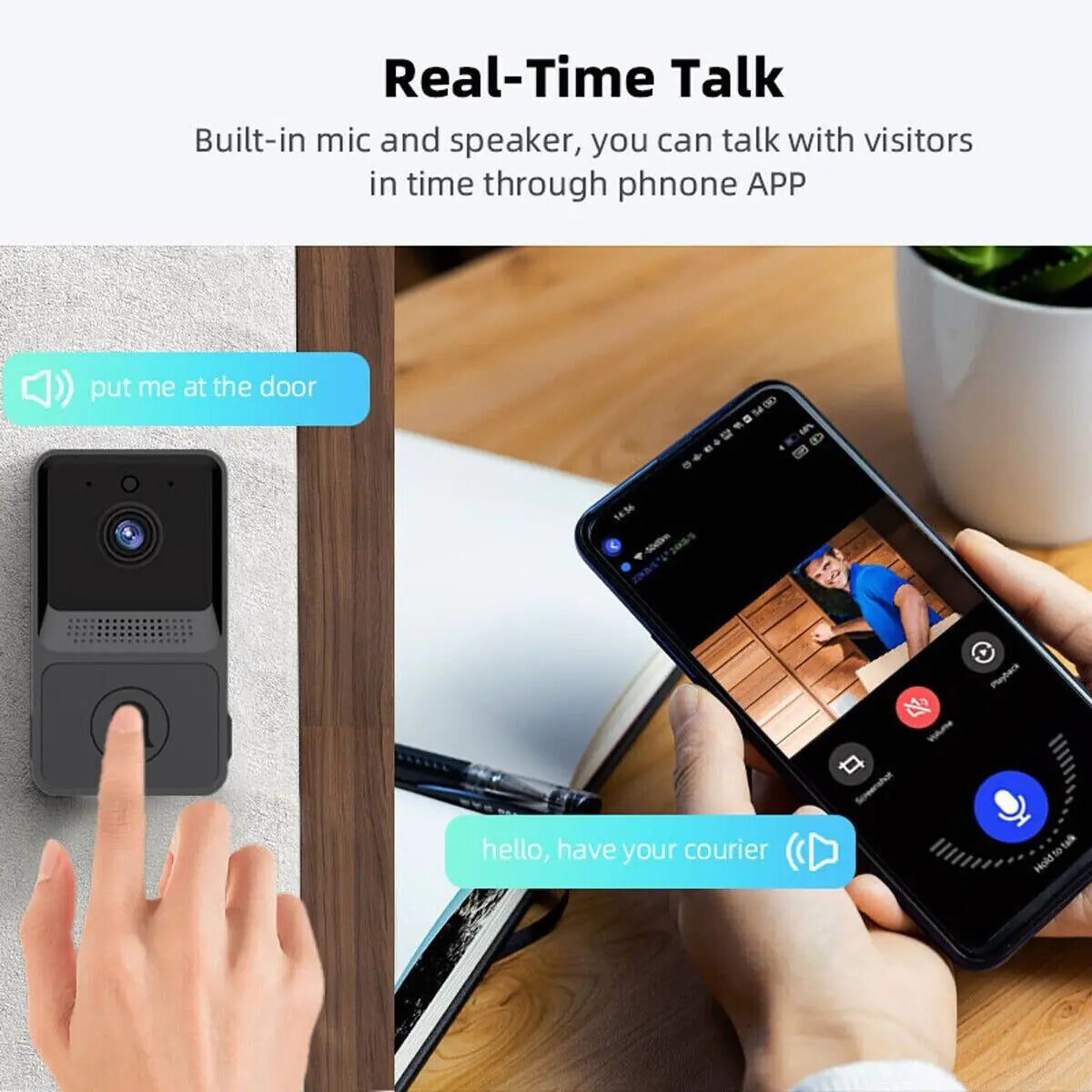 Timbre inalámbrico inteligente con intercomunicador y cámara de vídeo WiFi