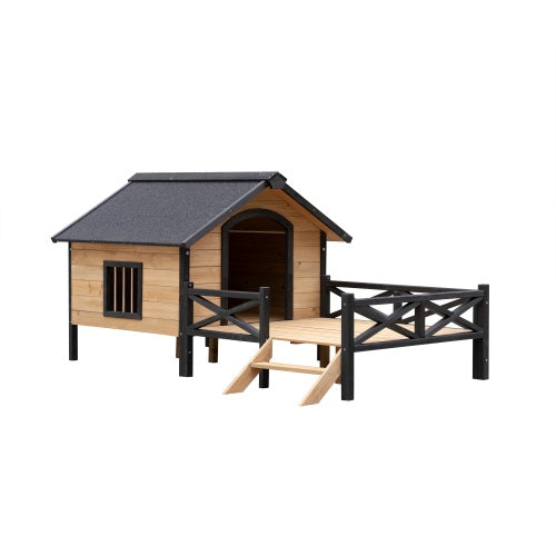 Outdoor Large Cabin Style Wooden Kennel With Porch