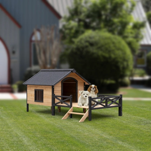 Outdoor Large Cabin Style Wooden Kennel With Porch