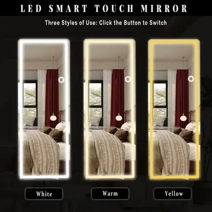 [Live5]64"x21"Full Length Mirror with LED Lights, 3 Color Lighting,  Lighted Floor Standing Mirror Wall Mounted Hanging Mirror