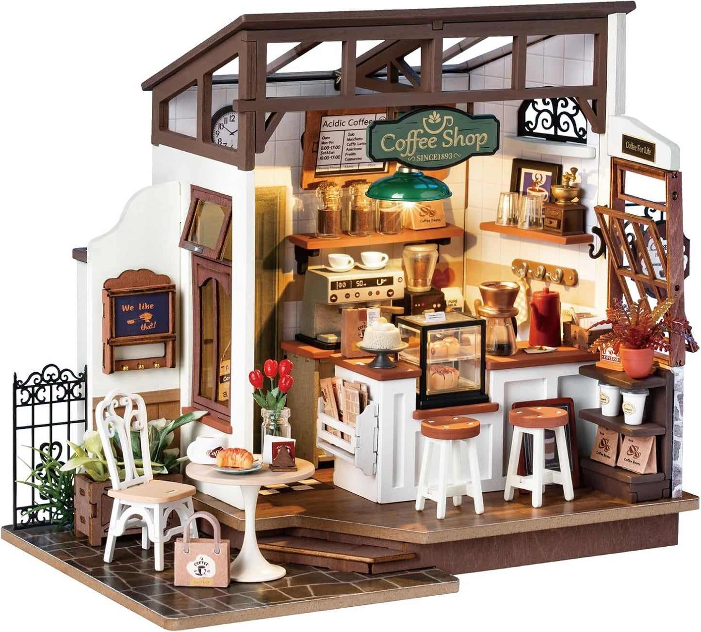 Cafe Miniature House 3D Wooden Building Toys For Gifts