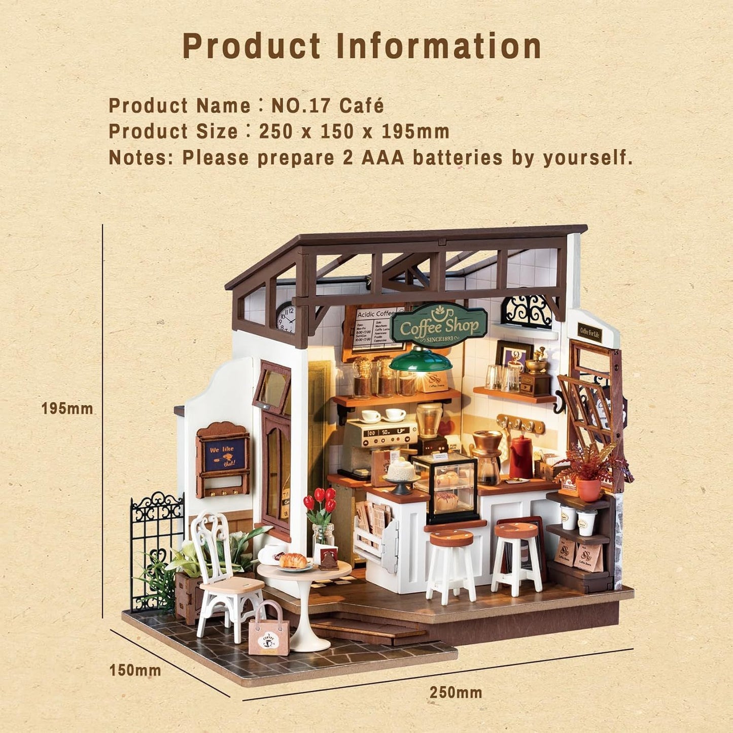 Cafe Miniature House 3D Wooden Building Toys For Gifts