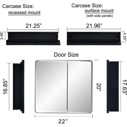 Black Bathroom Medicine Cabinet with Round Corner