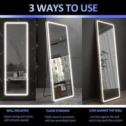 [Live5]64"x21"Full Length Mirror with LED Lights, 3 Color Lighting,  Lighted Floor Standing Mirror Wall Mounted Hanging Mirror