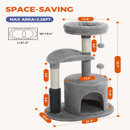 Small Cat Tree For Indoor Cats, Medium Cat Tower With Interactive Cat Toy