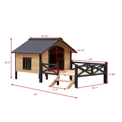 Outdoor Large Cabin Style Wooden Kennel With Porch