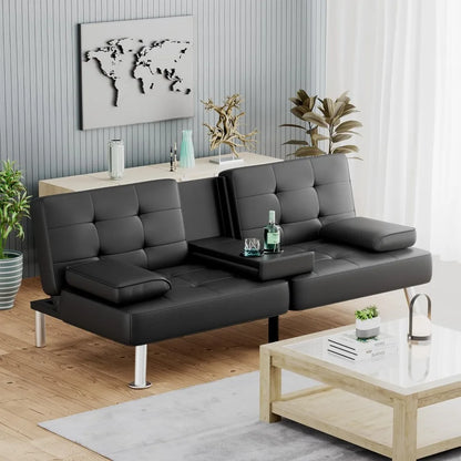 Futon Sofa Bed, Modern Faux Leather Convertible