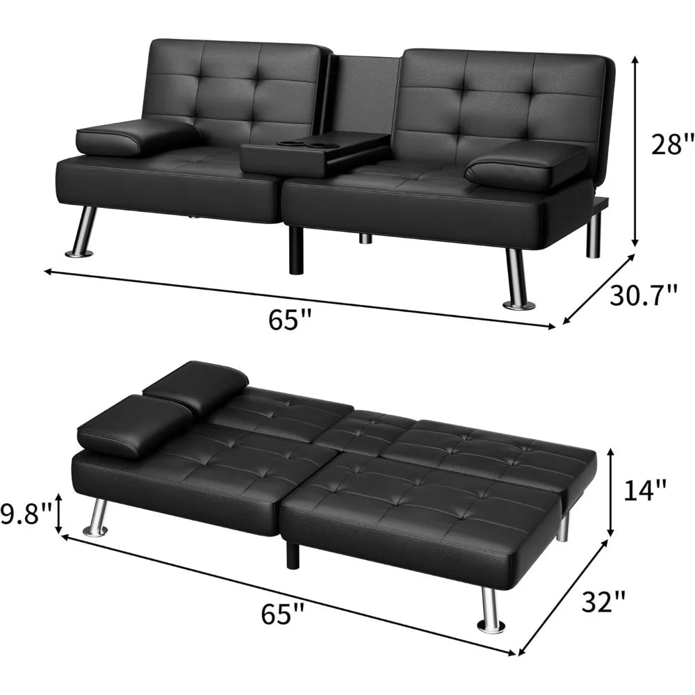 Futon Sofa Bed, Modern Faux Leather Convertible