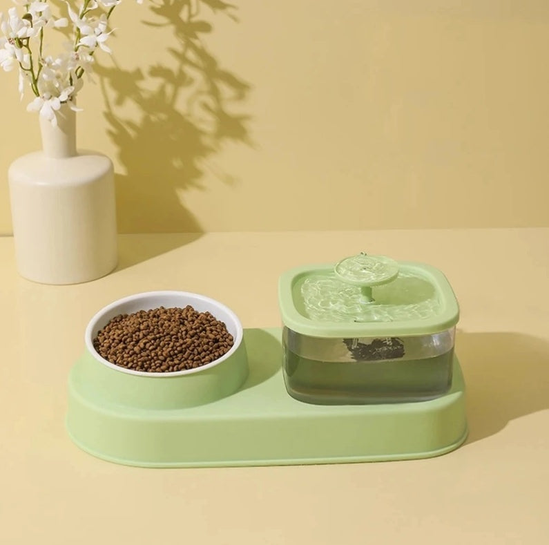 Cat Water Dispenser And Feeding Bowl 2-in-1