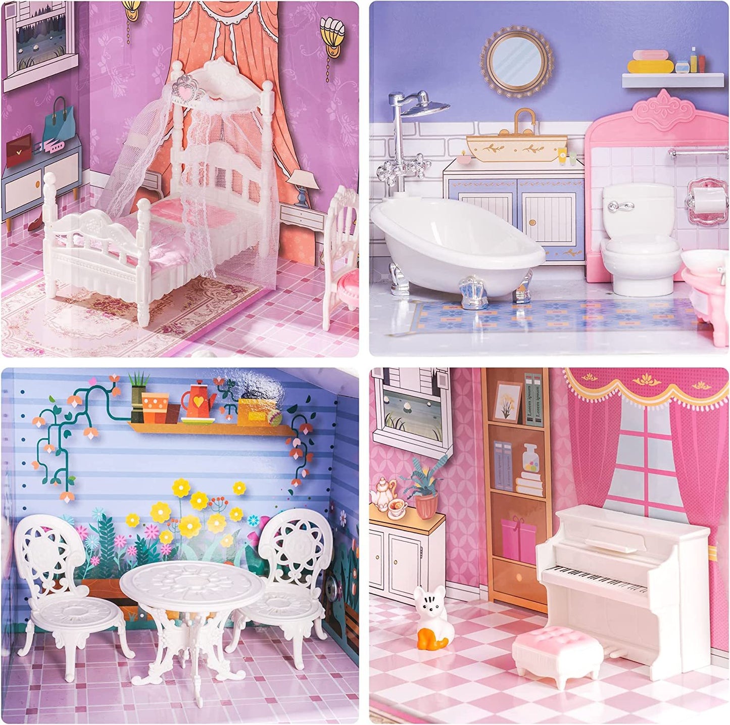 ROBOTIME 3 Levels Wooden Dollhouse  Furniture Dreamhouse Girls Mansion Gift