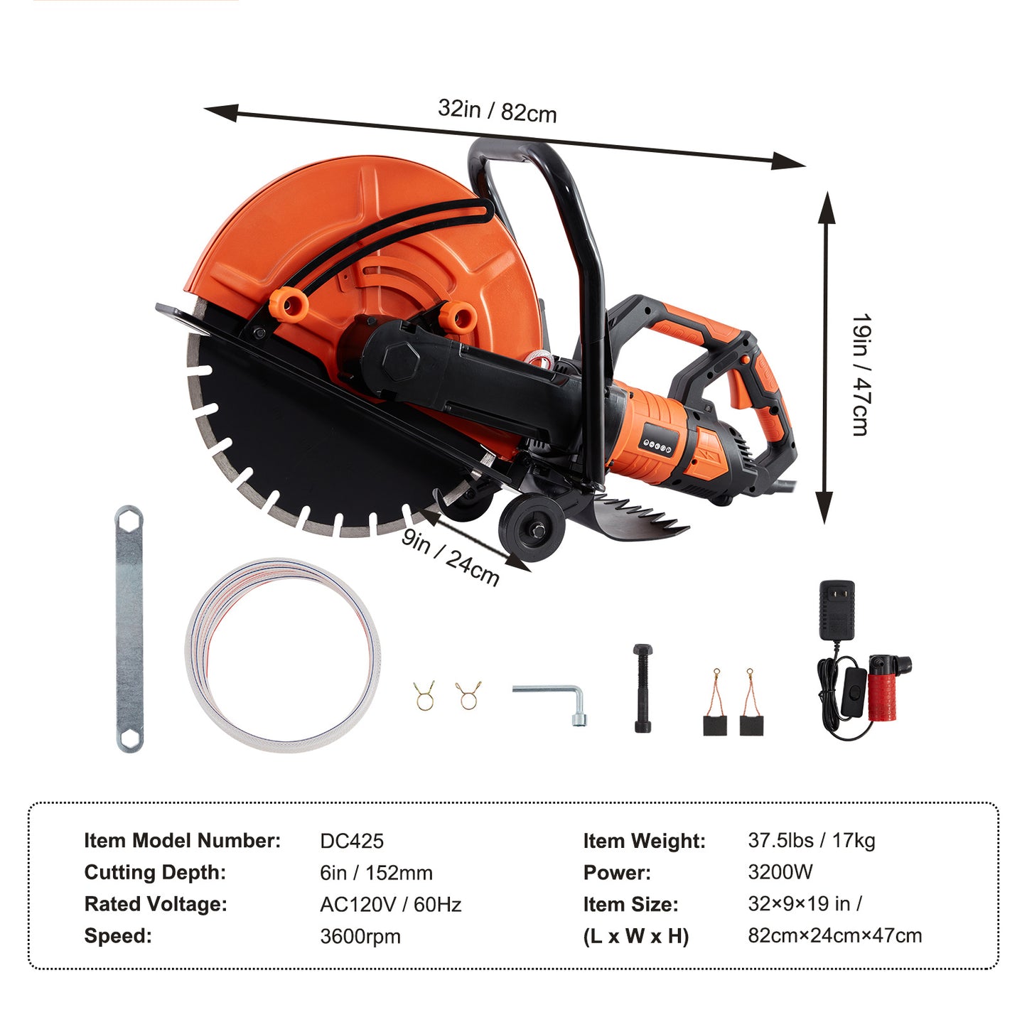 VEVOR Electric Concrete Saw, 16 In, 3200 W