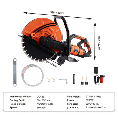 VEVOR Electric Concrete Saw, 16 In, 3200 W