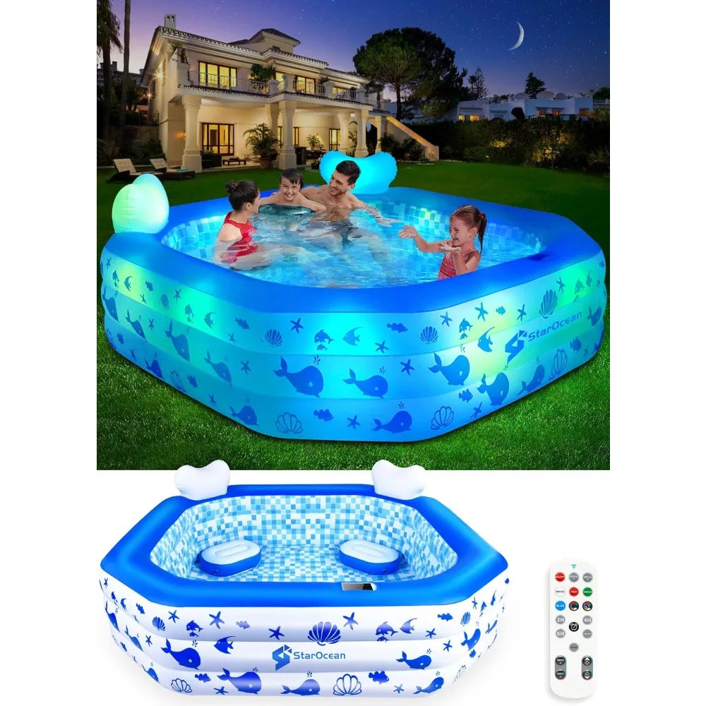 Inflatable Pool with Lights,2024 Solar