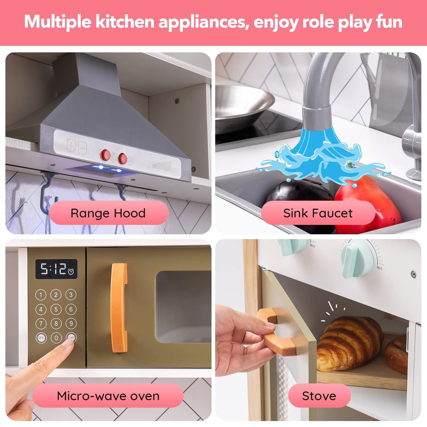 Wooden Pretend Play Kitchen Playset For Toddlers Kids Education Toys