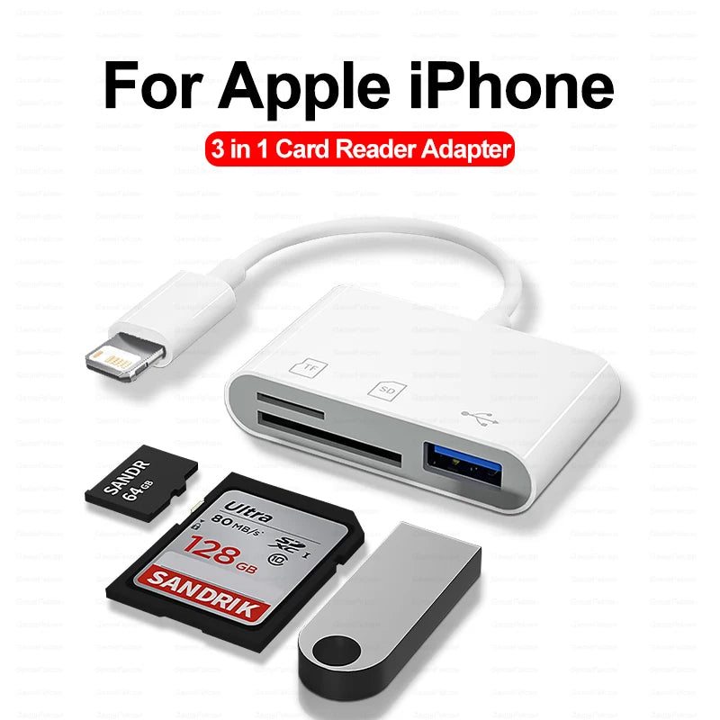 3 In 1 SD TF Card Reader For Apple iPhone