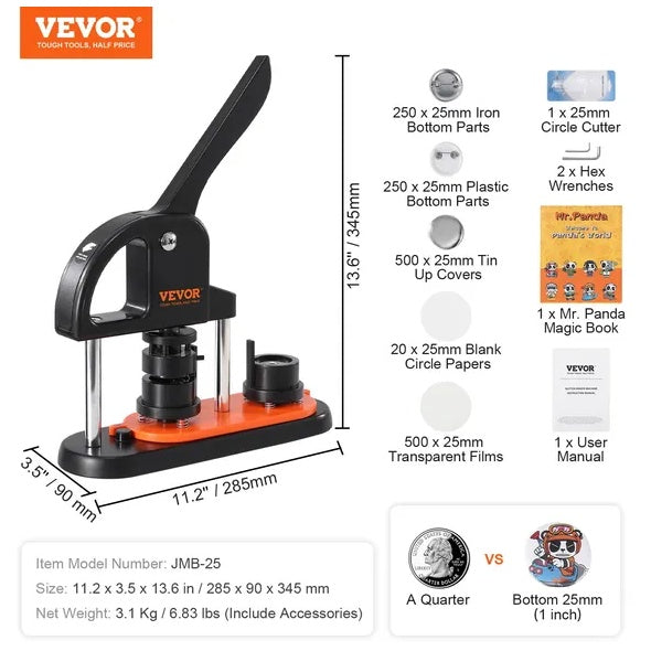 Button Maker Machine, 0.98 Inch 25mm Pin Maker