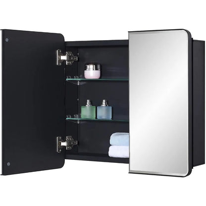 Black Bathroom Medicine Cabinet with Round Corner