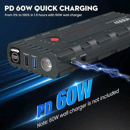 4000A Peak Car Battery Jump Starter PD60W Quick Charge