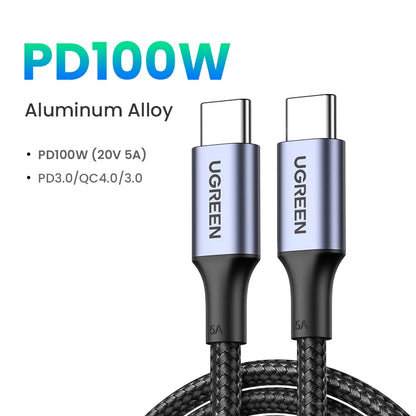 UGREEN 100W USB Type C To USB C Cable For Samsung Galaxy S24 For iPhone 15 Macbook Xiaomi PD Fast Charging Charger 5A Fast USB C
