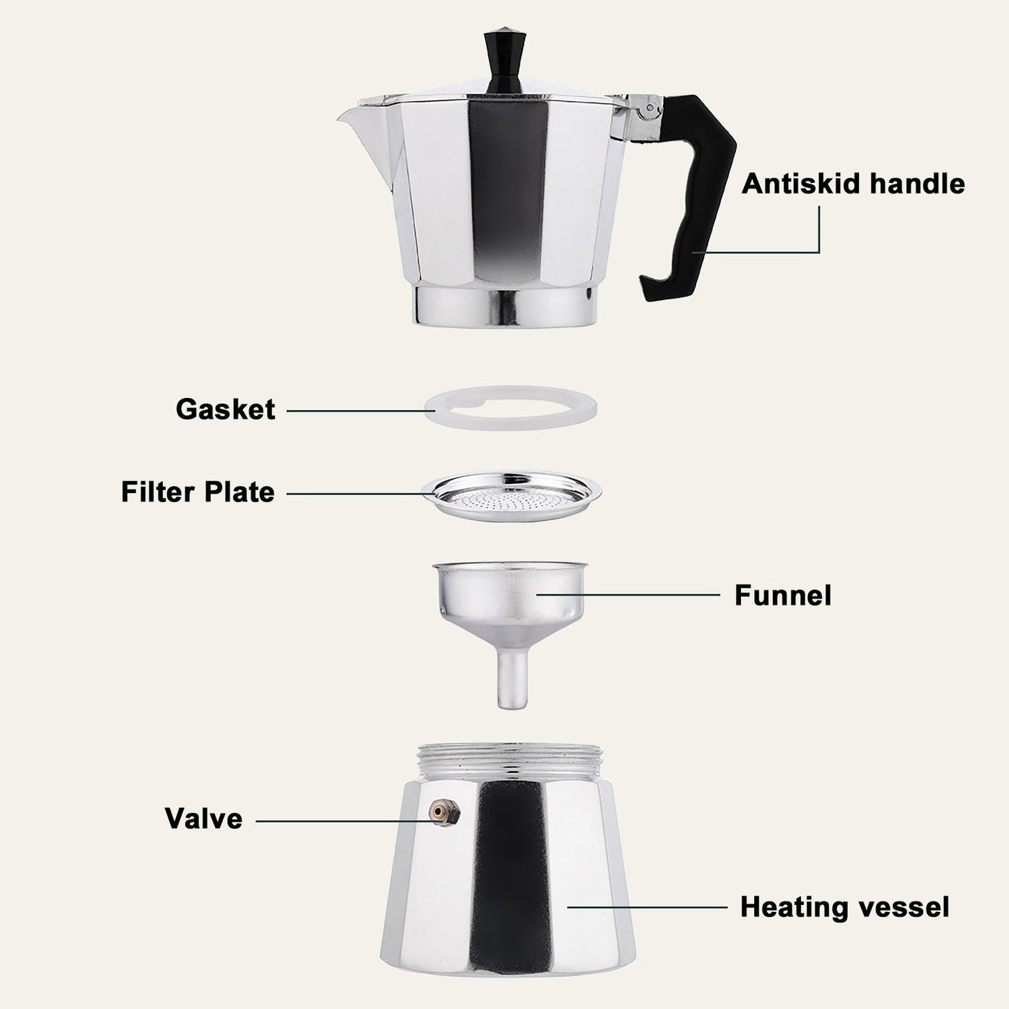 RAINBEAN Stovetop Espresso Maker 180ml Silver