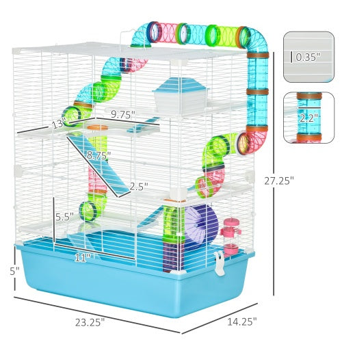 Oversized 23 Hamster Cage With Tube And Tunnel, Portable Carrying Handle