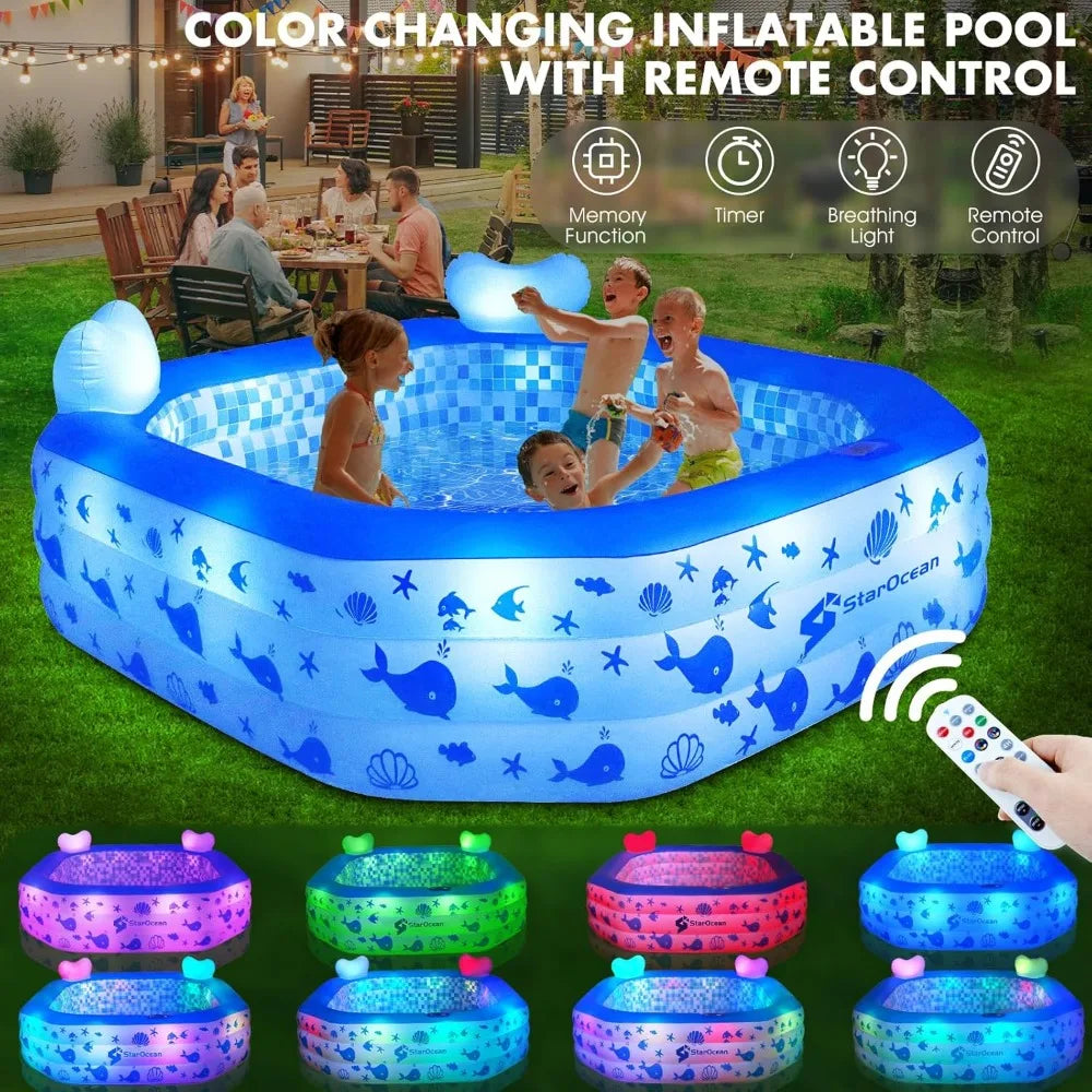 Inflatable Pool with Lights,2024 Solar