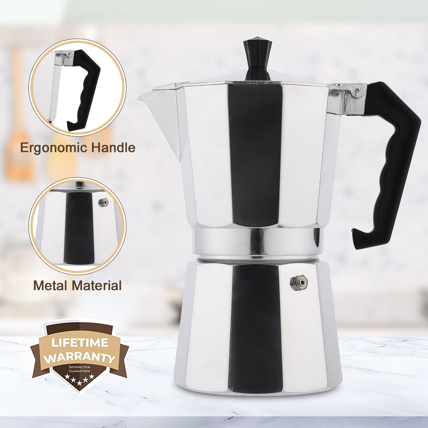 RAINBEAN Stovetop Espresso Maker 180ml Silver