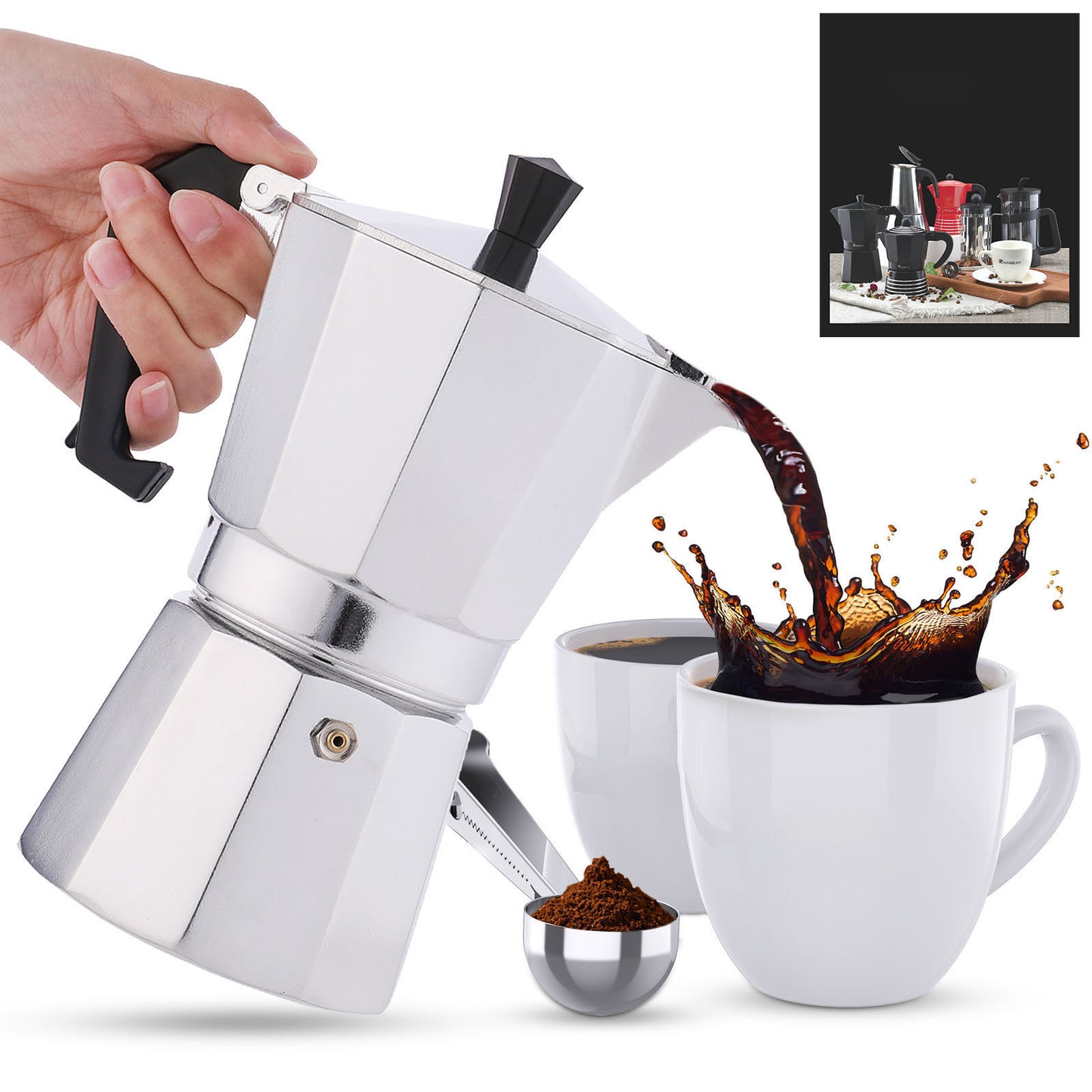 RAINBEAN Stovetop Espresso Maker 180ml Silver