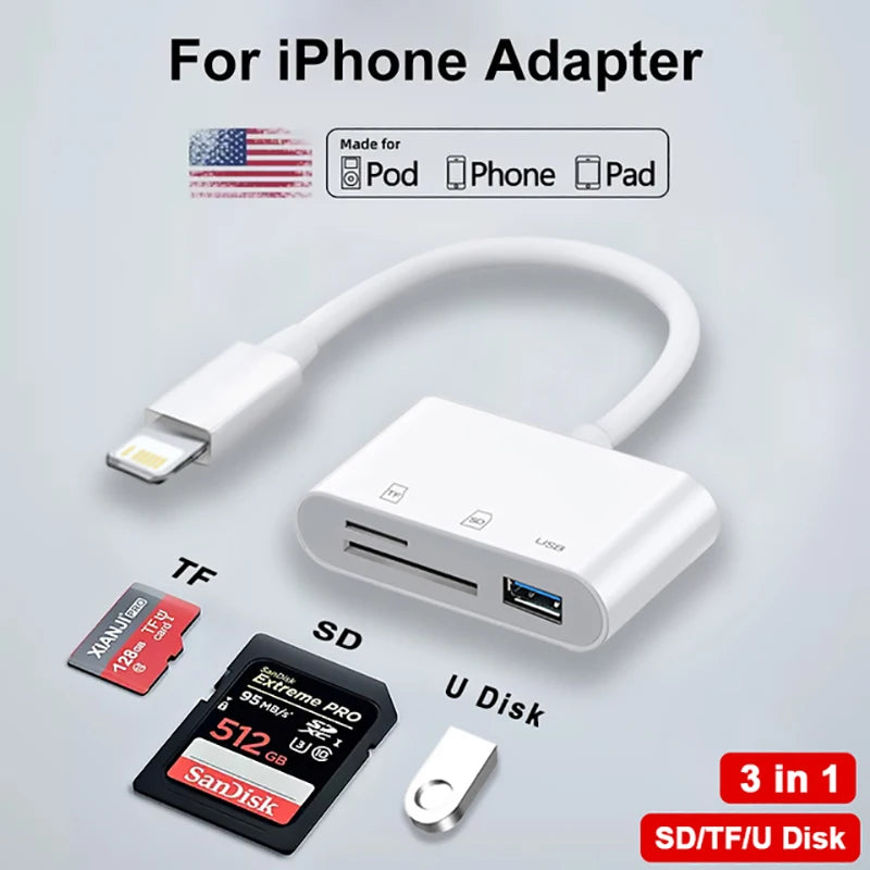 3 In 1 SD TF Card Reader For Apple iPhone