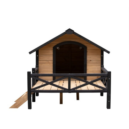 Outdoor Large Cabin Style Wooden Kennel With Porch