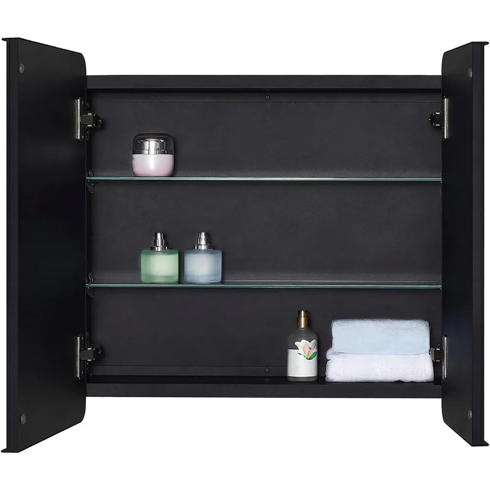 Black Bathroom Medicine Cabinet with Round Corner