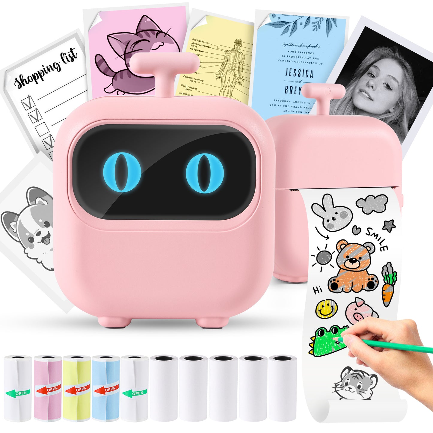 Thermal Mini Printer, X2 Inkless Sticker Maker With Thermal Papers & Sticker Paper.