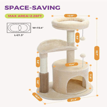 Small Cat Tree For Indoor Cats, Medium Cat Tower With Interactive Cat Toy