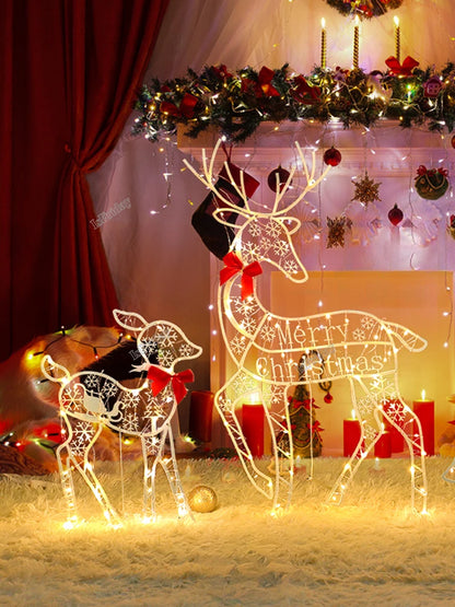 3PCS Handmake Iron Art Elk Deer Christmas Garden Decor &LED Light