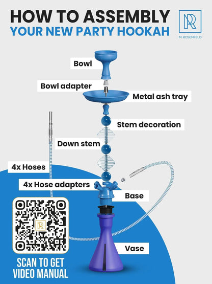 Blue 4 Hose Hookah Set with Everything Portable Good for Travel Silicone Bowl