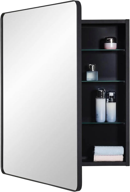 Black Bathroom Medicine Cabinet with Round Corner